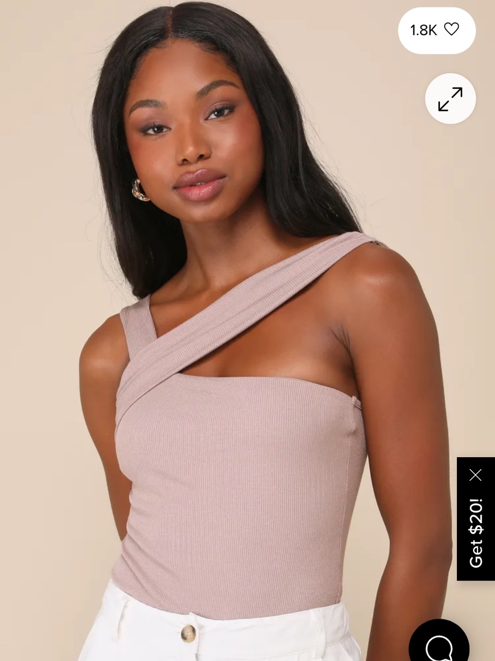 Lulu's To Be True Ribbed Taupe Asymmetrical
Sleeveless Bodysuit